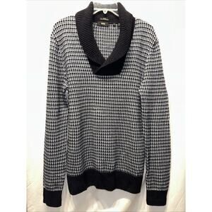 Hugo Boss Mens Medium Blue Shawl Collar Fine Wool Sweater Slim Fit Quiet Luxury